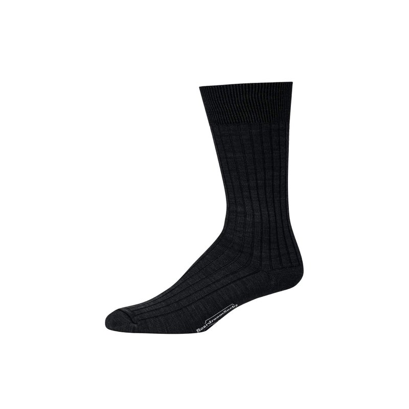 BoardroomSocks Merino Wool Mid-Calf Dress Socks for Men, Ribbed Dress Socks, Black - Image 1